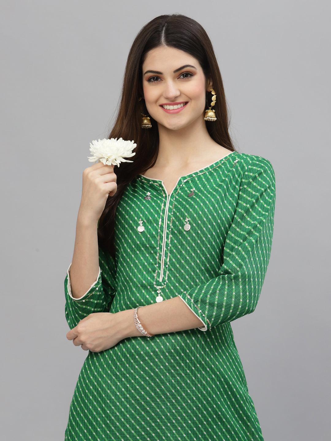 Pri Green Leheriya Kurta - Uboric