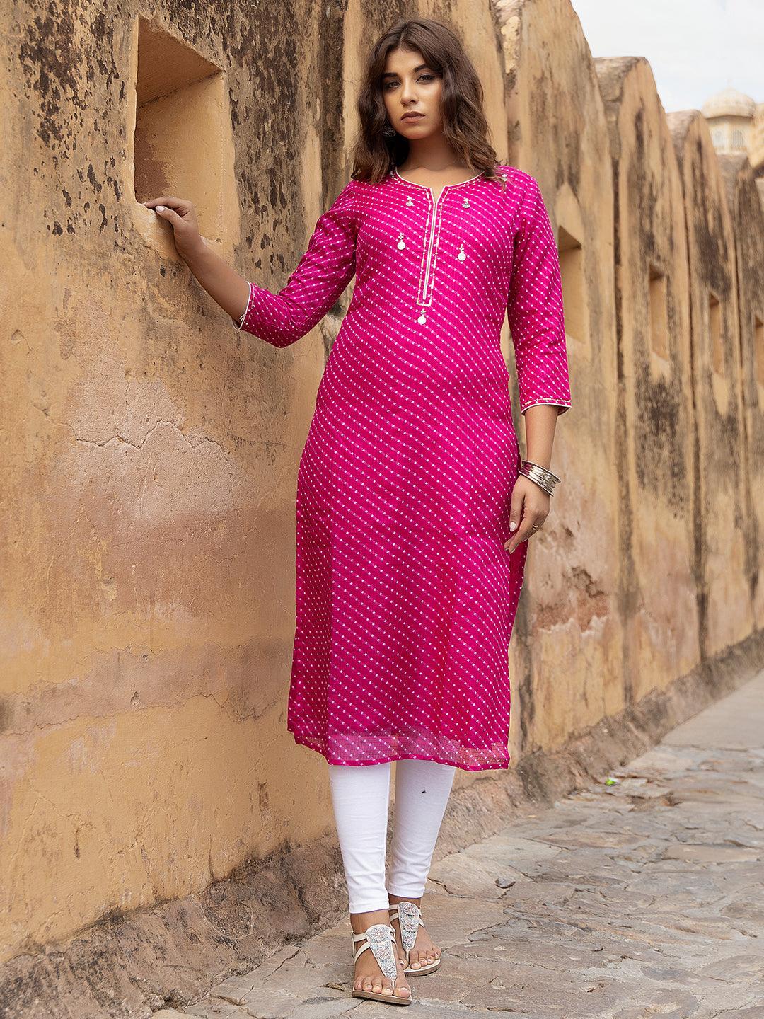 Pri Pink Leheriya Kurta - Uboric