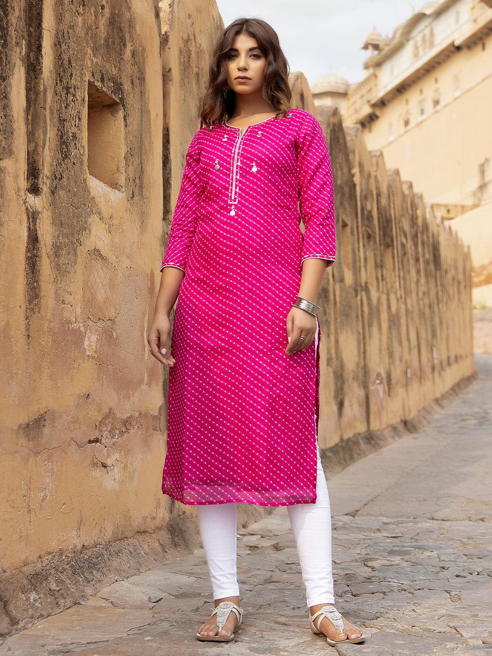 Pri Pink Leheriya Kurta - Uboric