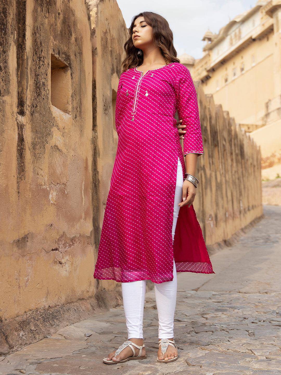 Pri Pink Leheriya Kurta - Uboric