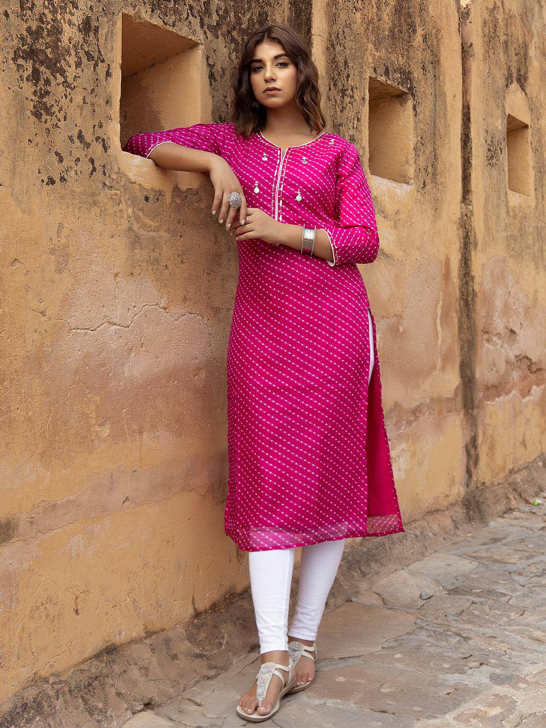 Pri Pink Leheriya Kurta - Uboric