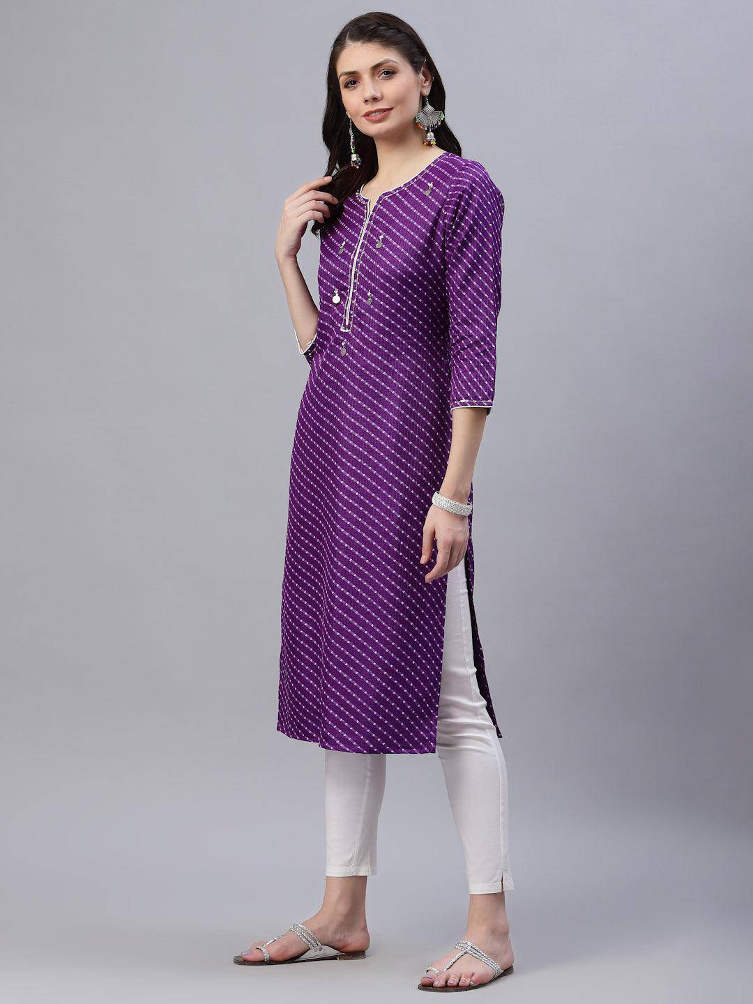 Pri Purple Leheriya Kurta - Uboric