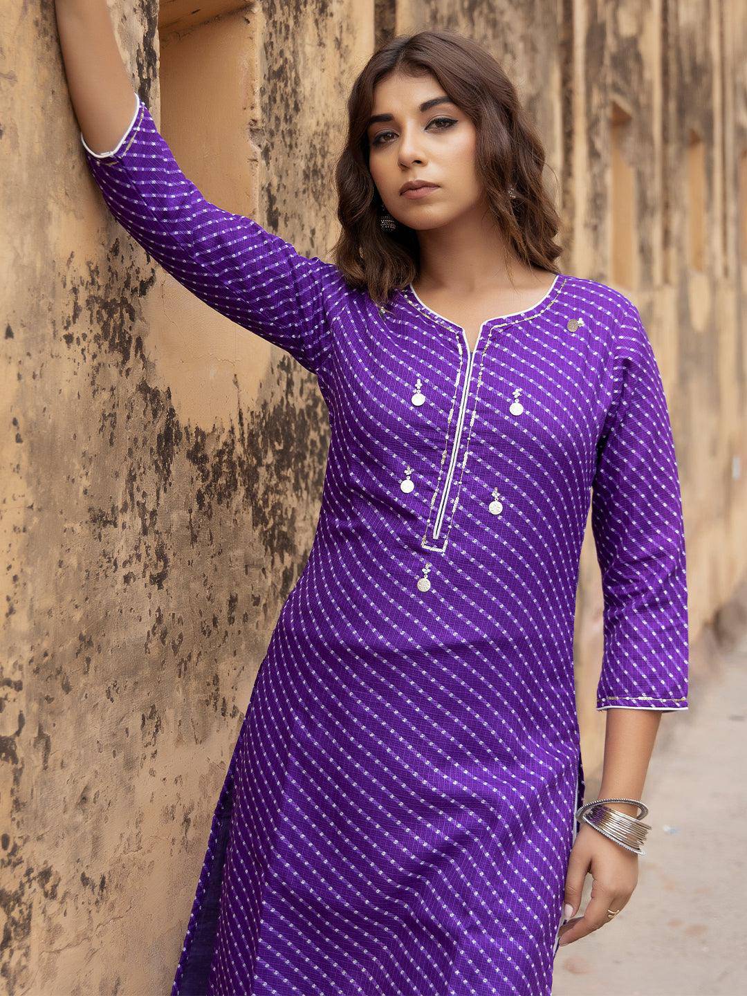 Pri Purple Leheriya Kurta - Uboric