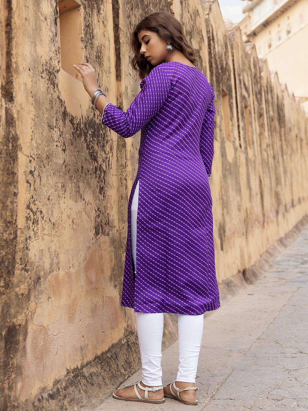 Pri Purple Leheriya Kurta - Uboric