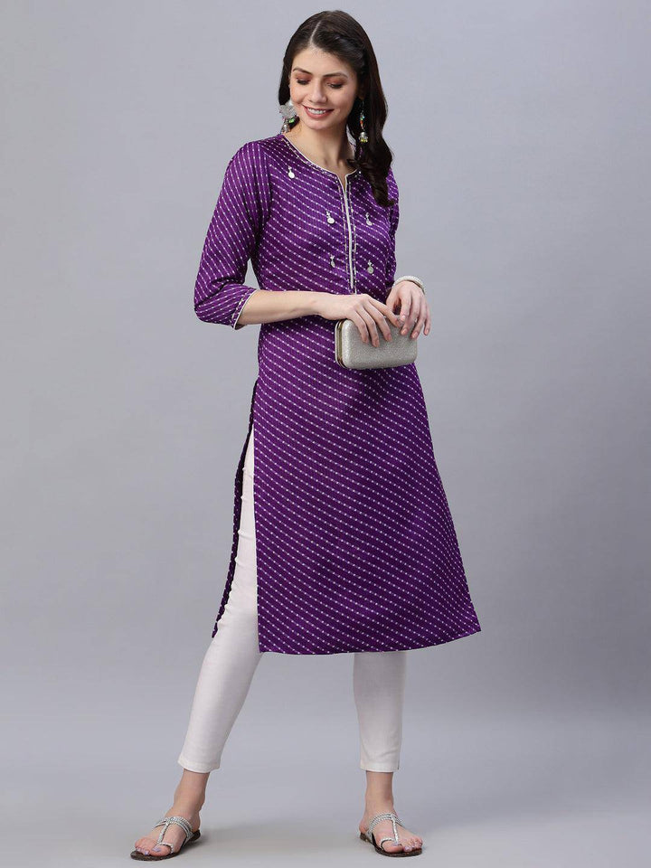 Pri Purple Leheriya Kurta - Uboric