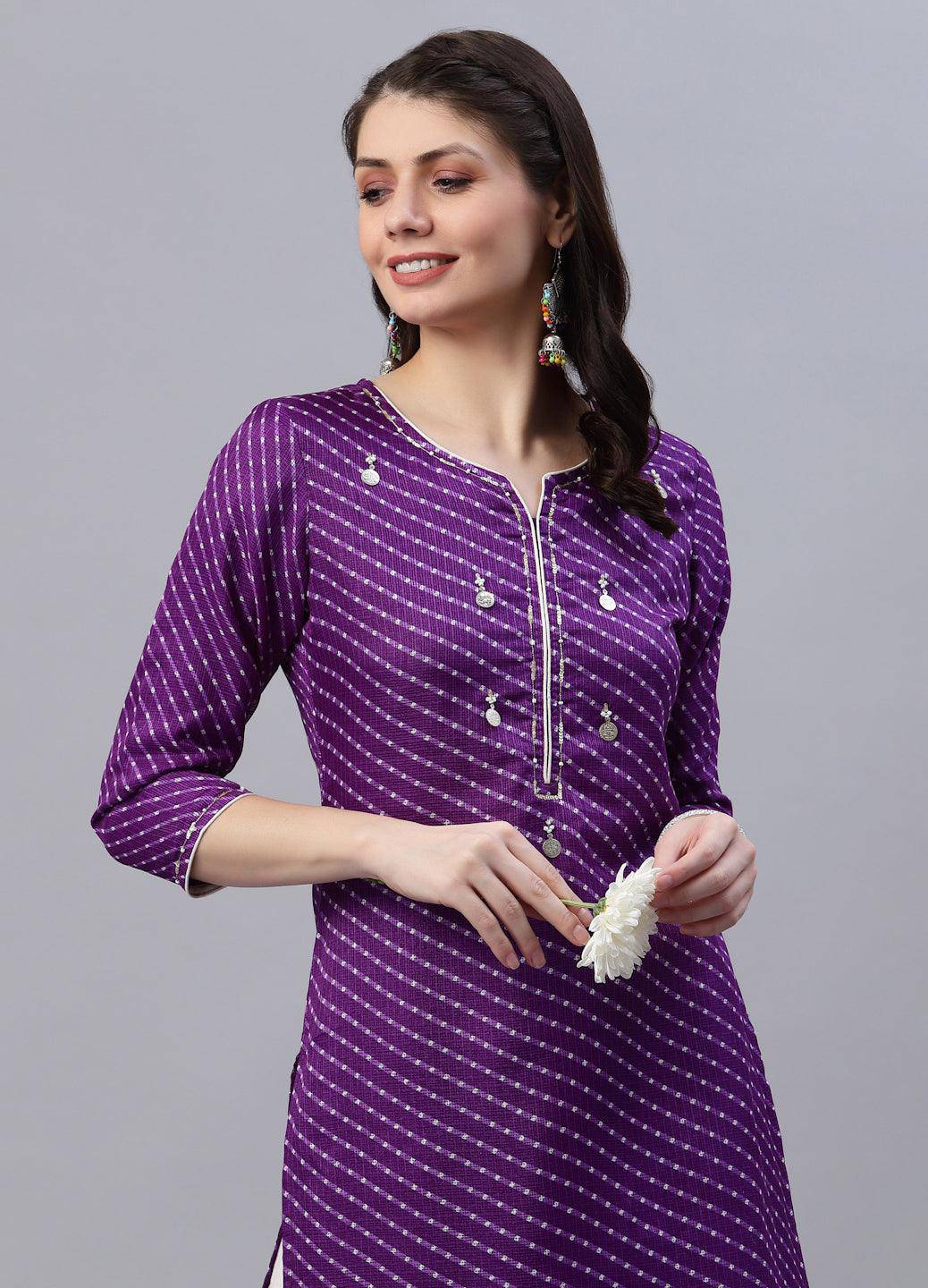 Pri Purple Leheriya Kurta - Uboric