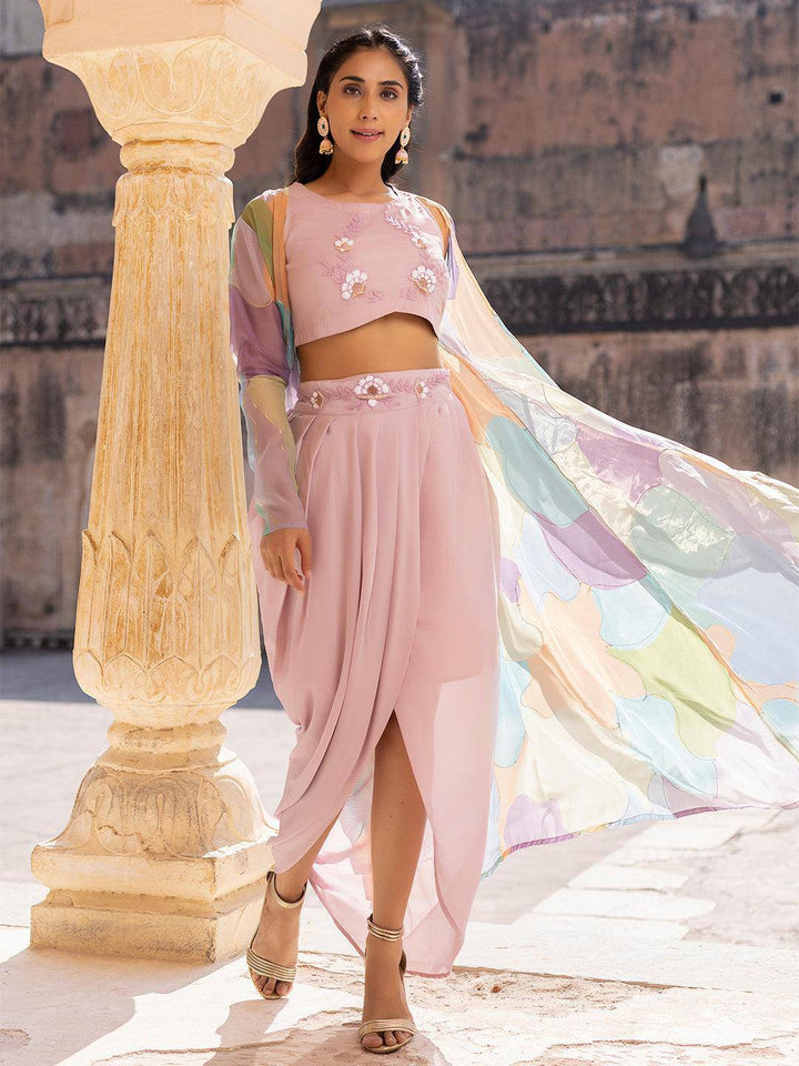 Primrose Pink Top Tulip Skirt with Shrug - Uboric