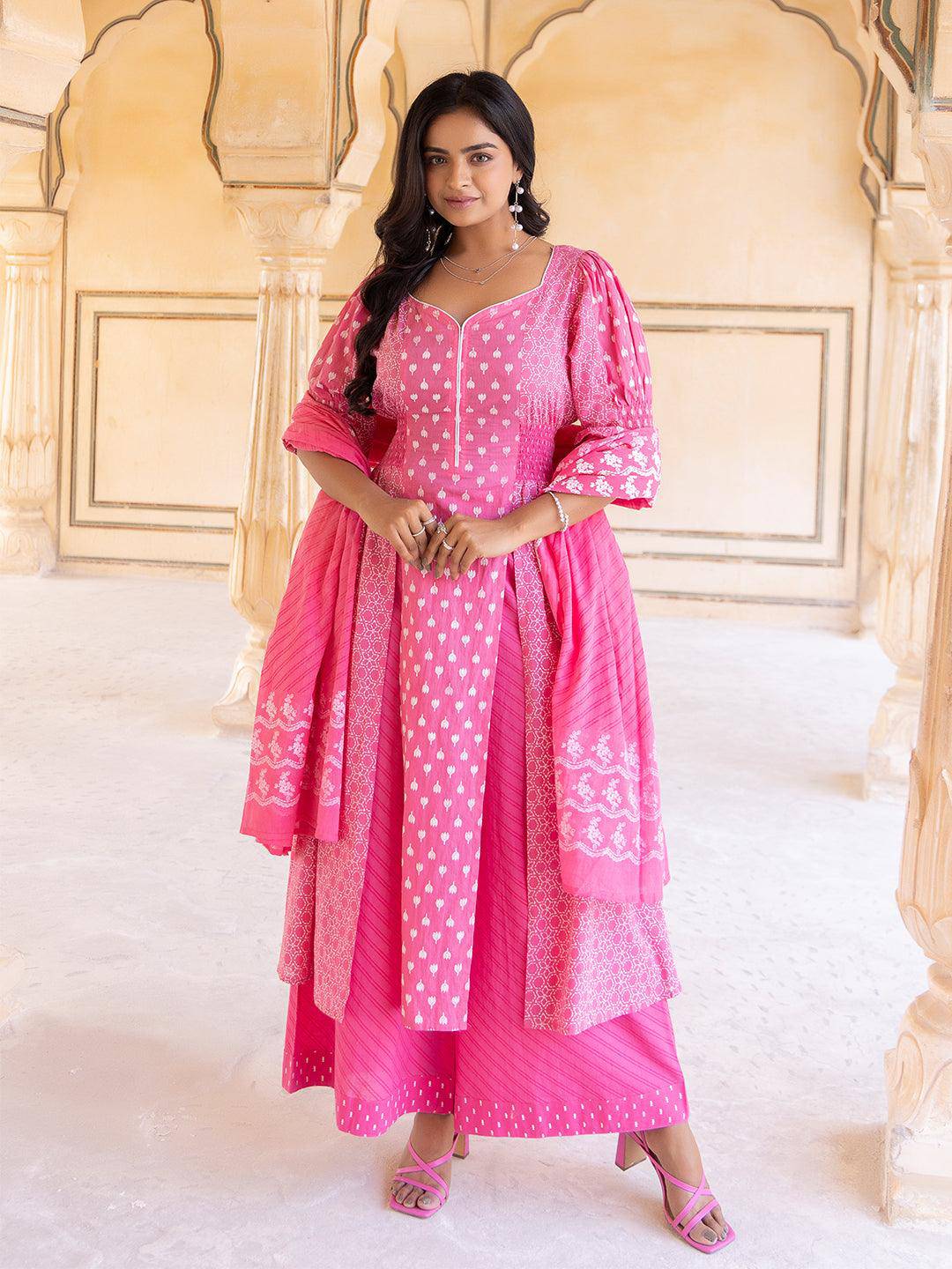 Prism Pink Cotton Palazzo Set - Uboric