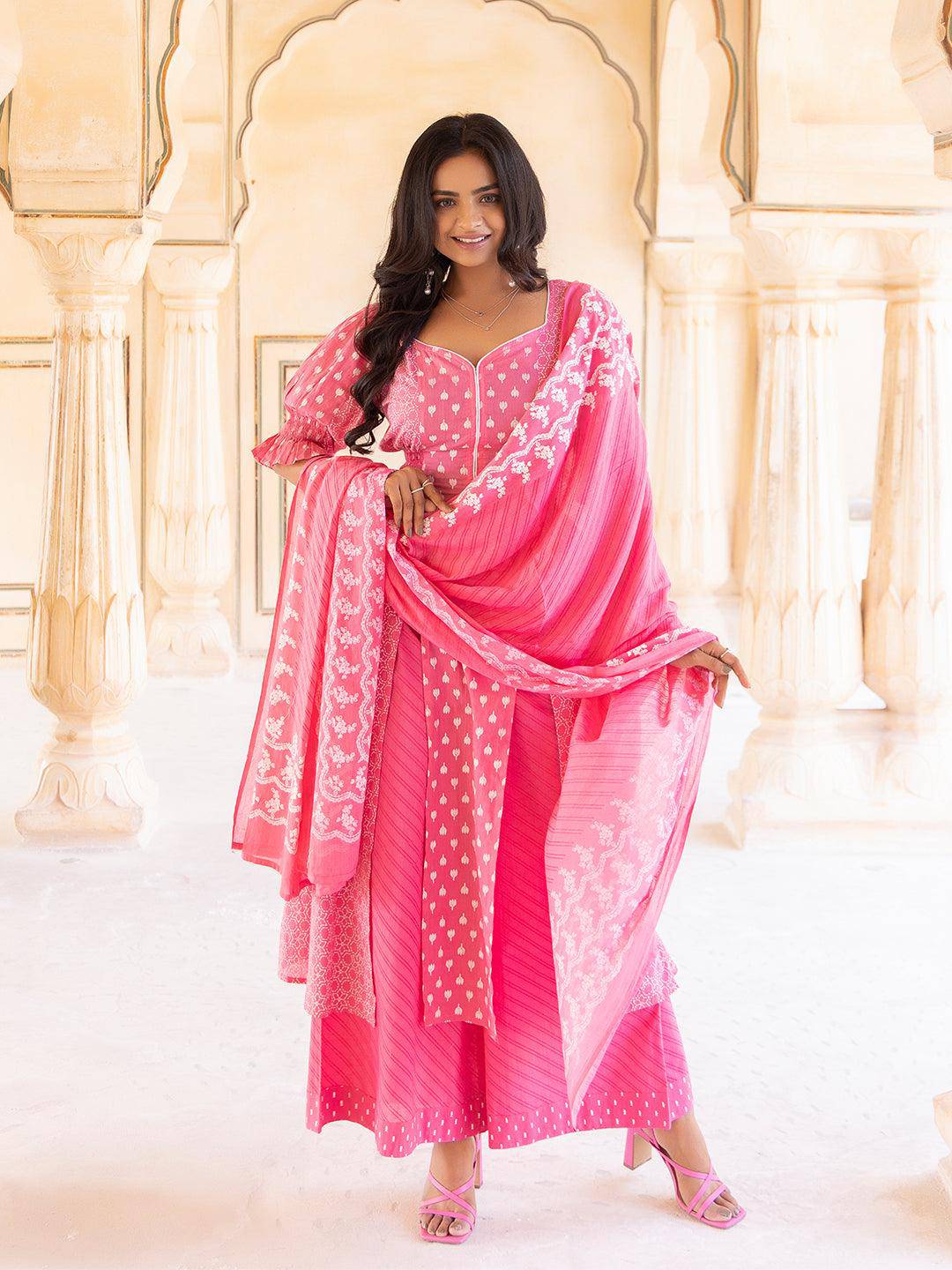 Prism Pink Cotton Palazzo Set - Uboric