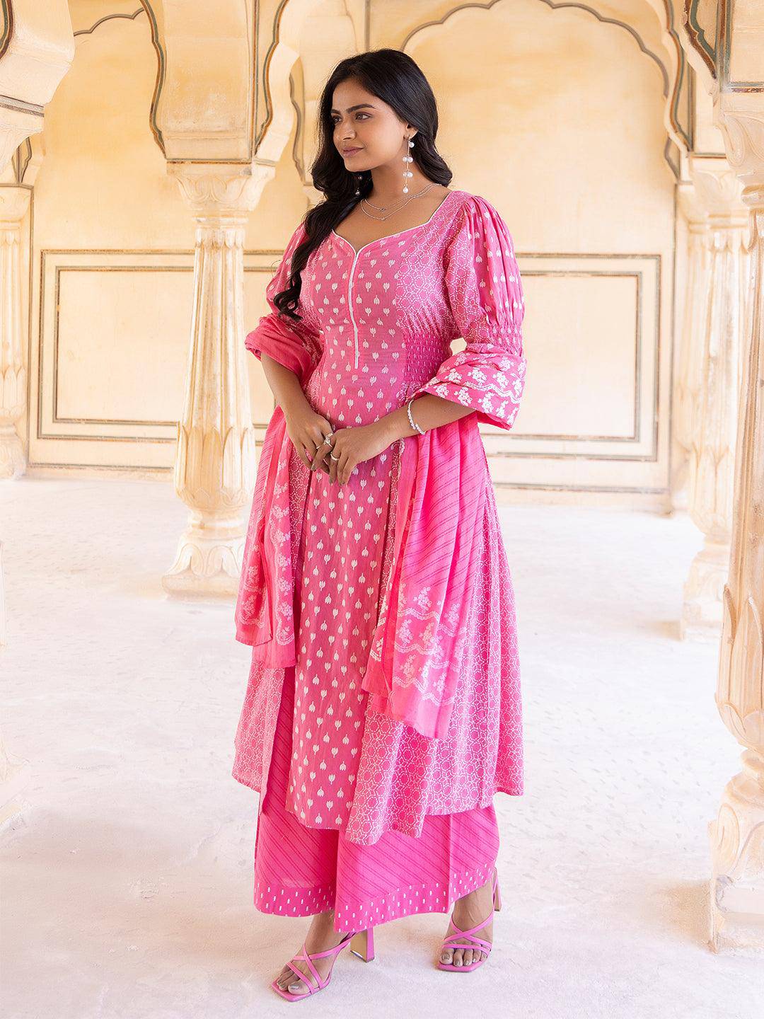 Prism Pink Cotton Palazzo Set - Uboric