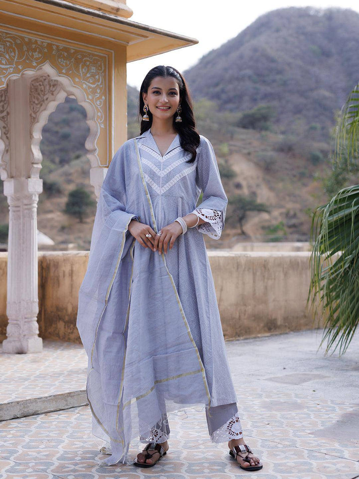 Raindrops Grey Kurta Set - Uboric