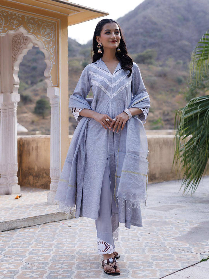 Raindrops Grey Kurta Set - Uboric