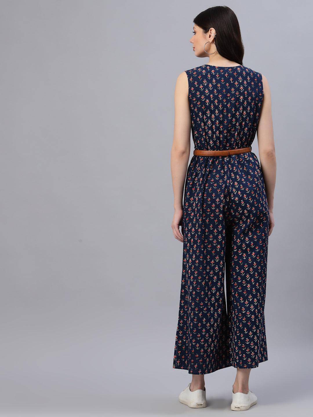 Riya Navy Blue Printed Jumpsuit - Uboric