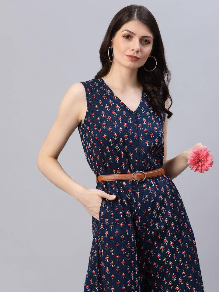 Riya Navy Blue Printed Jumpsuit - Uboric