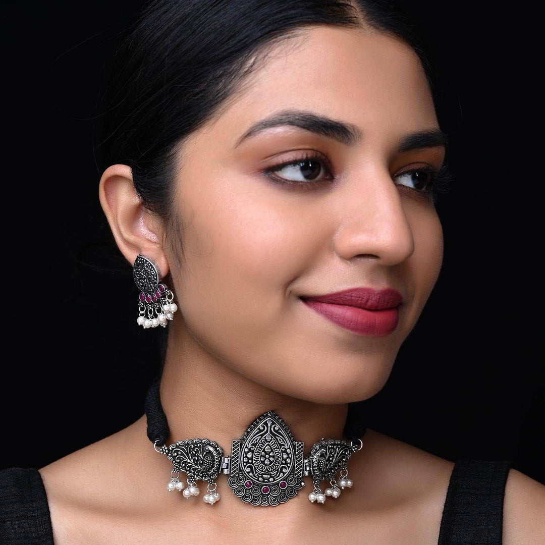 Roop Oxidised German Silver Choker - Uboric