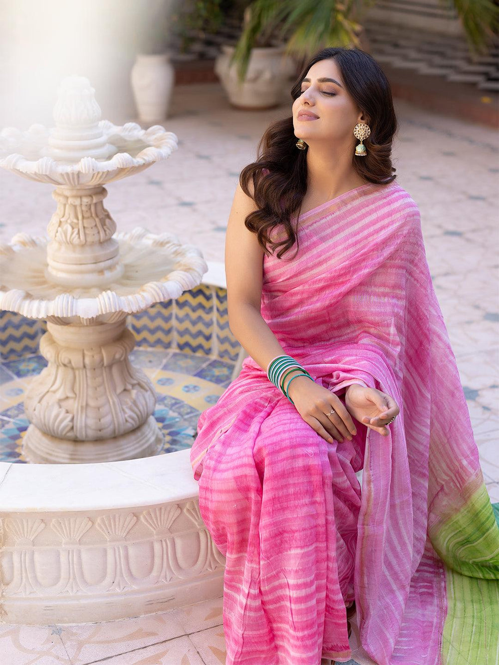 Rose Tie-Dye Chanderi Saree - Uboric