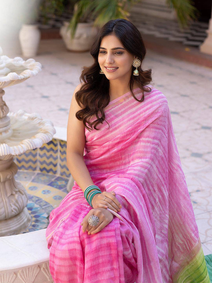 Rose Tie-Dye Chanderi Saree - Uboric