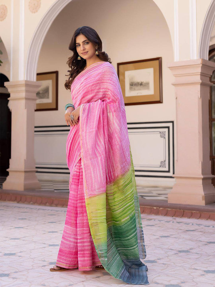 Rose Tie-Dye Chanderi Saree - Uboric