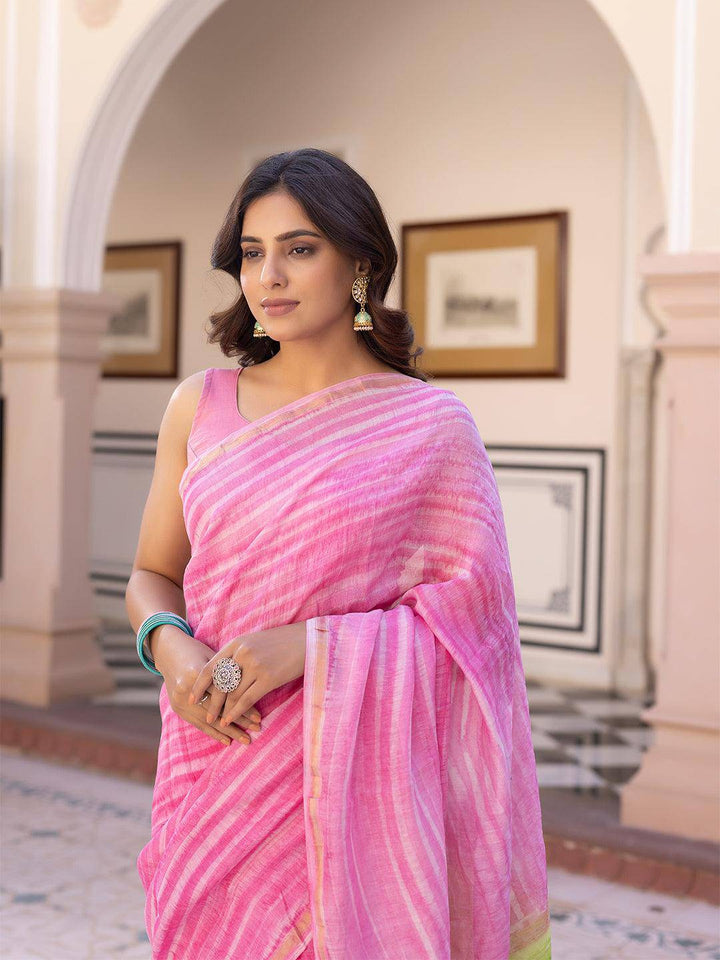 Rose Tie-Dye Chanderi Saree - Uboric