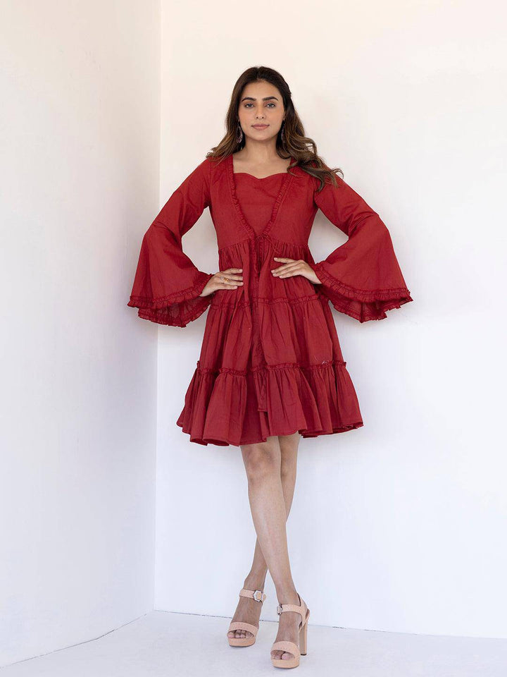 Rythmic Rustic Red Frill Dress - Uboric