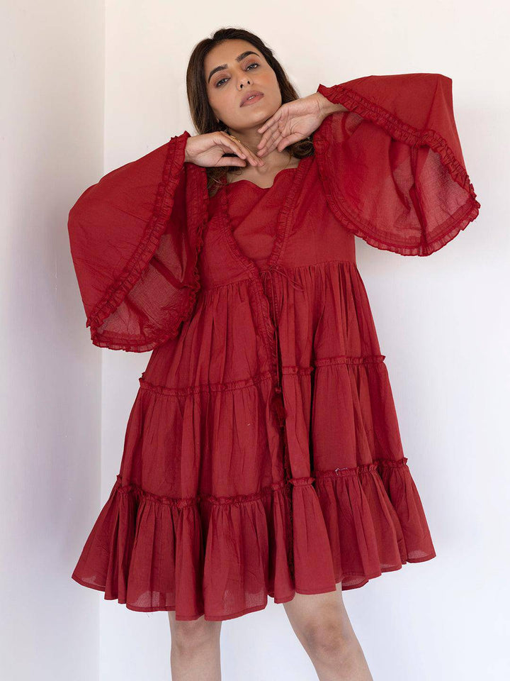 Rythmic Rustic Red Frill Dress - Uboric