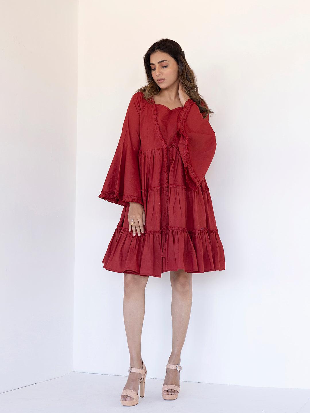 Rythmic Rustic Red Frill Dress - Uboric