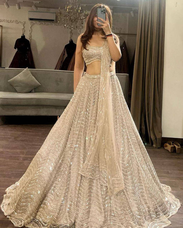 Sabyasachi Designer Lehenga Choli Embellished With Beautiful Shimmer Dori Work Wedding Lehenga Choli Party Wear Lehenga Choli - Uboric