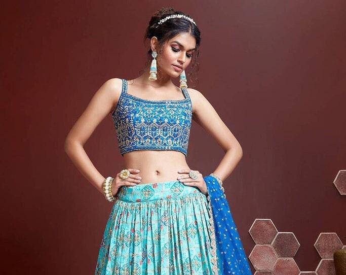 sabysachi designer sky blue lehenga choli with high quality sequence embroidery work wedding wear lehenga party wear lehenga choli - Uboric