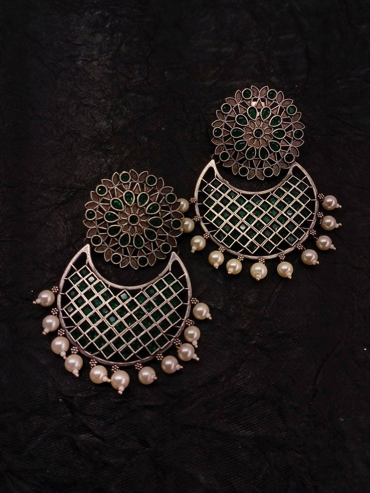 Samisha Emerald Oxidised Chandbali - Uboric