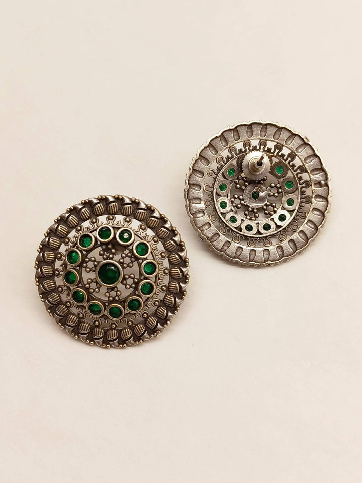 Sanchita Silver Oxidised Tops With Emerald Stone - Uboric