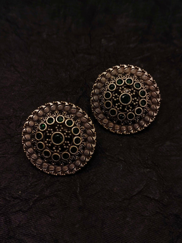 Sanchita Silver Oxidised Tops With Emerald Stone - Uboric