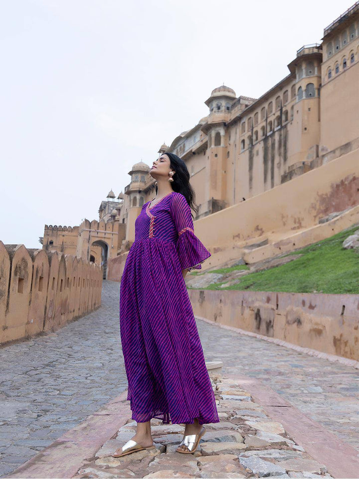 Sanvi Purple Leheriya Kurta - Uboric