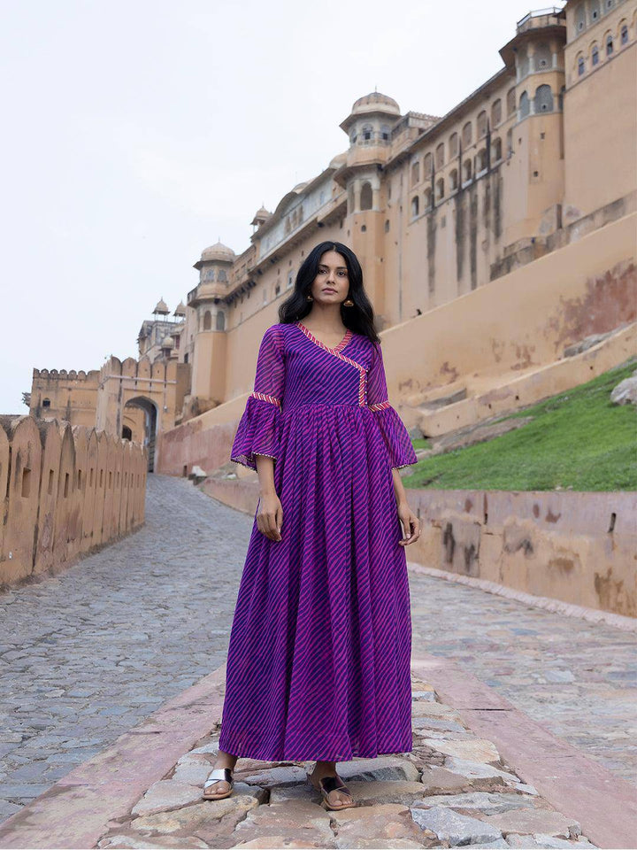 Sanvi Purple Leheriya Kurta - Uboric