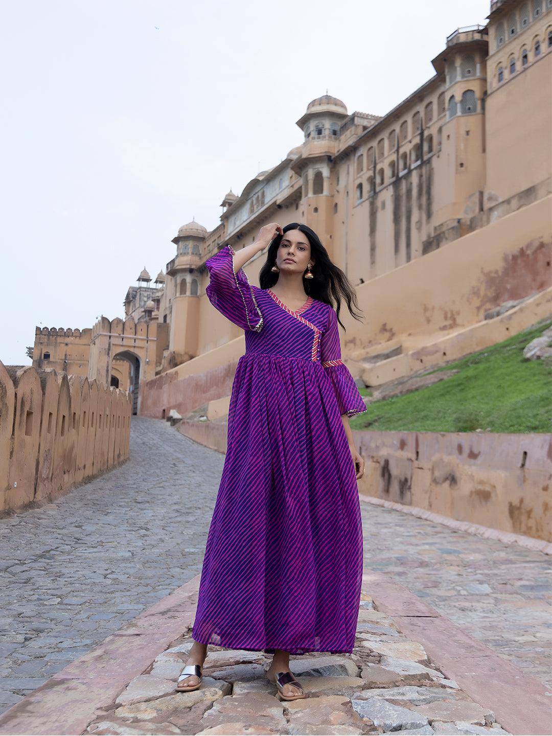 Sanvi Purple Leheriya Kurta - Uboric