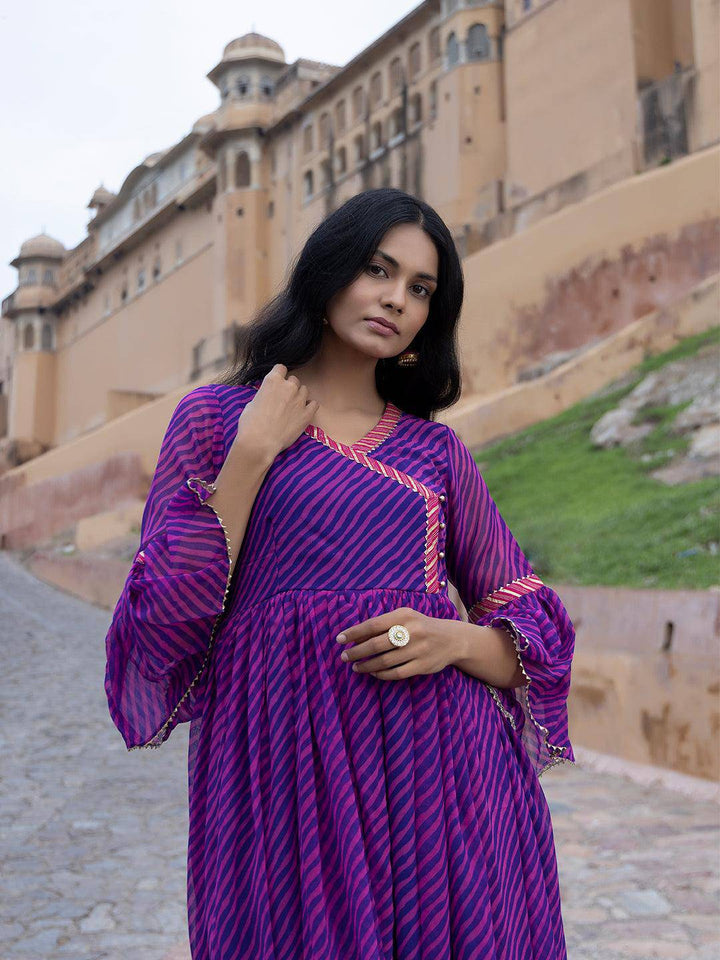 Sanvi Purple Leheriya Kurta - Uboric