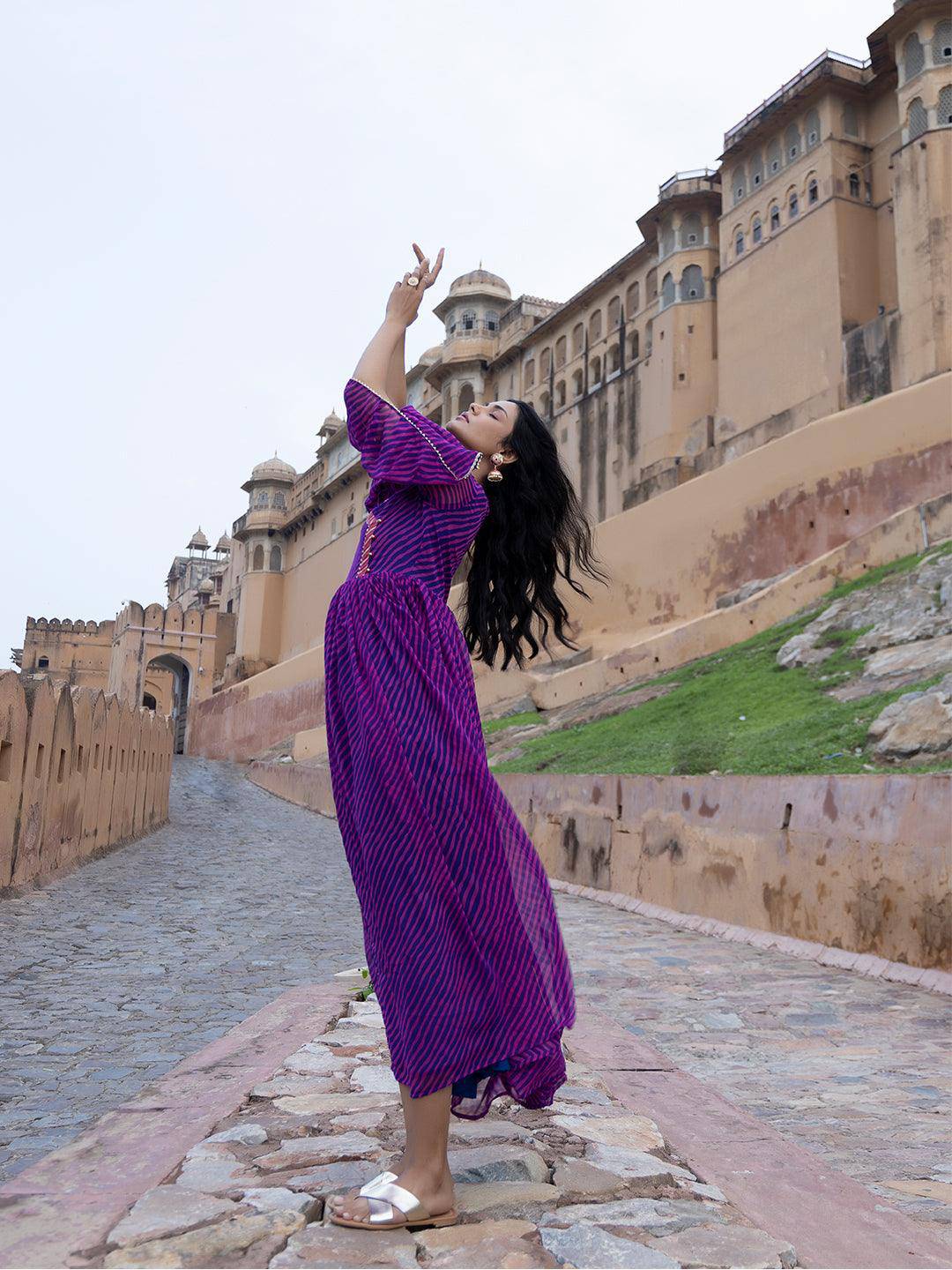 Sanvi Purple Leheriya Kurta - Uboric