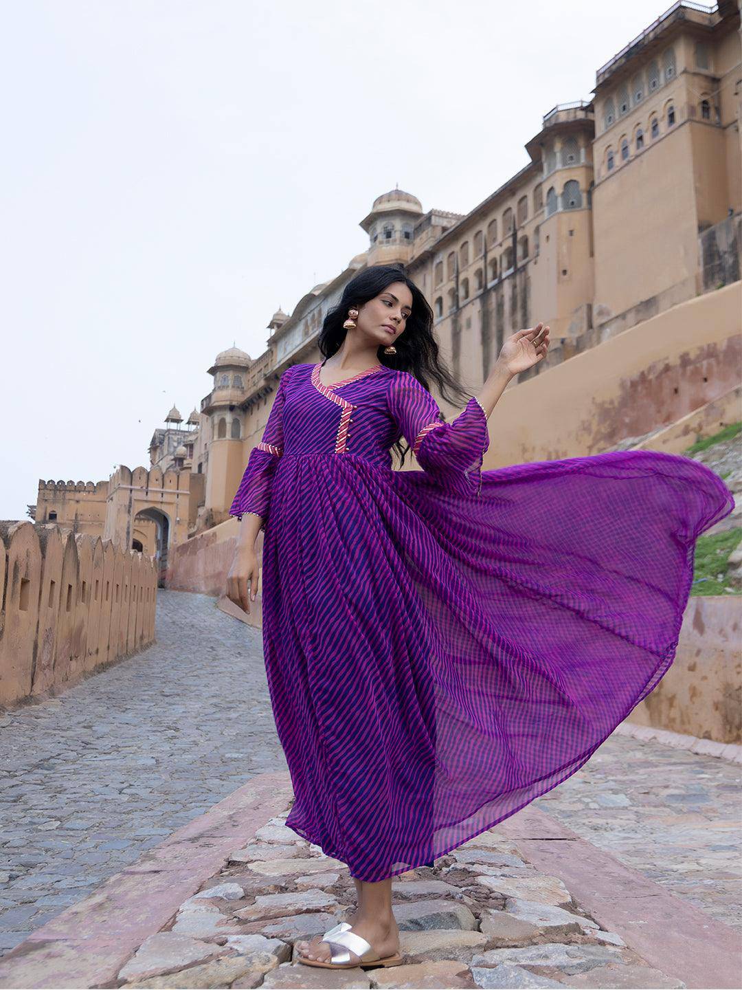 Sanvi Purple Leheriya Kurta - Uboric