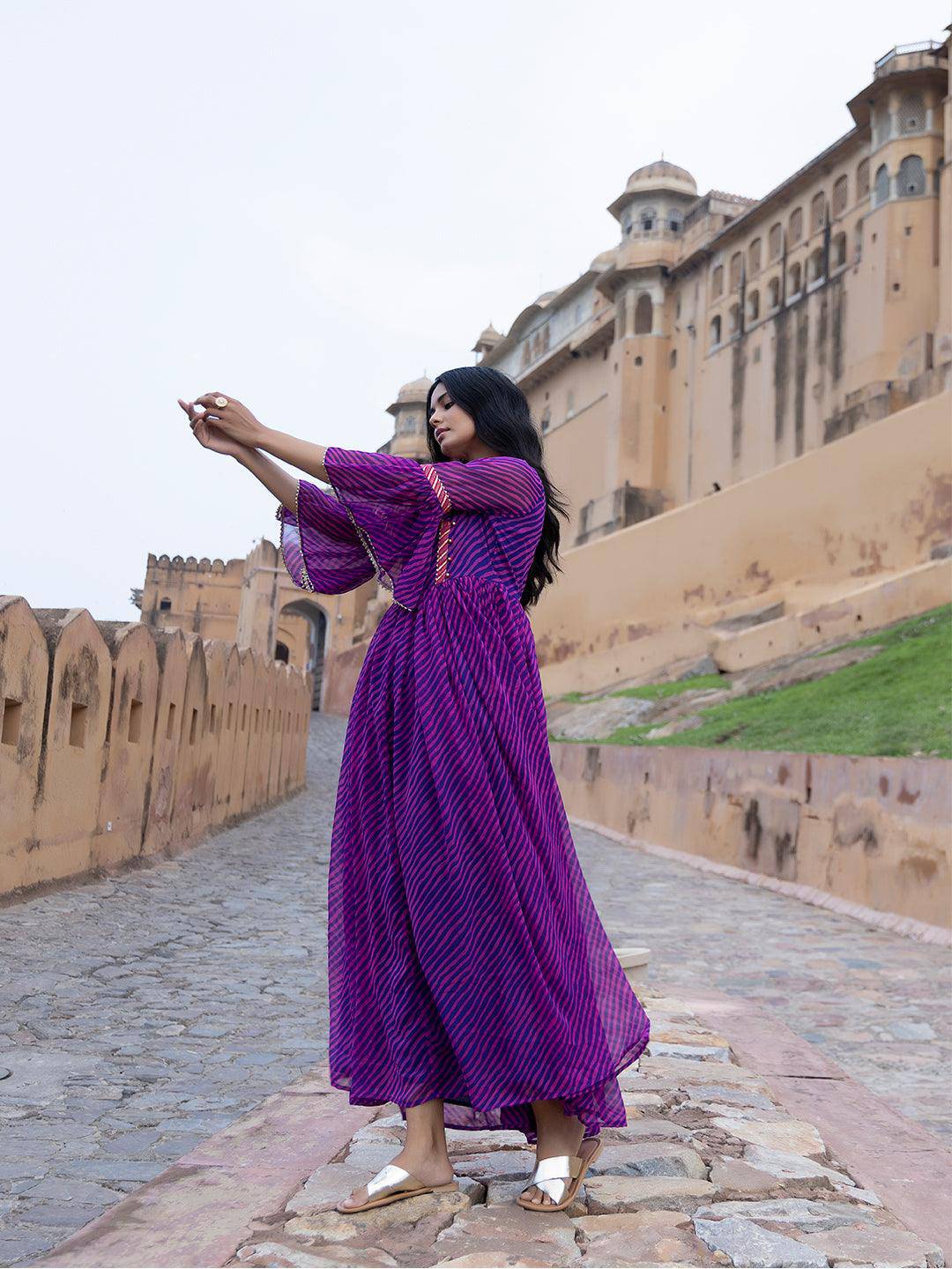 Sanvi Purple Leheriya Kurta - Uboric