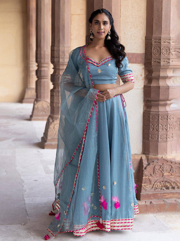 Sea Angel Sky-Blue Lehenga Set - Uboric