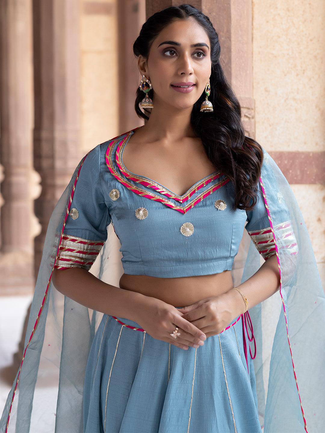 Sea Angel Sky-Blue Lehenga Set - Uboric