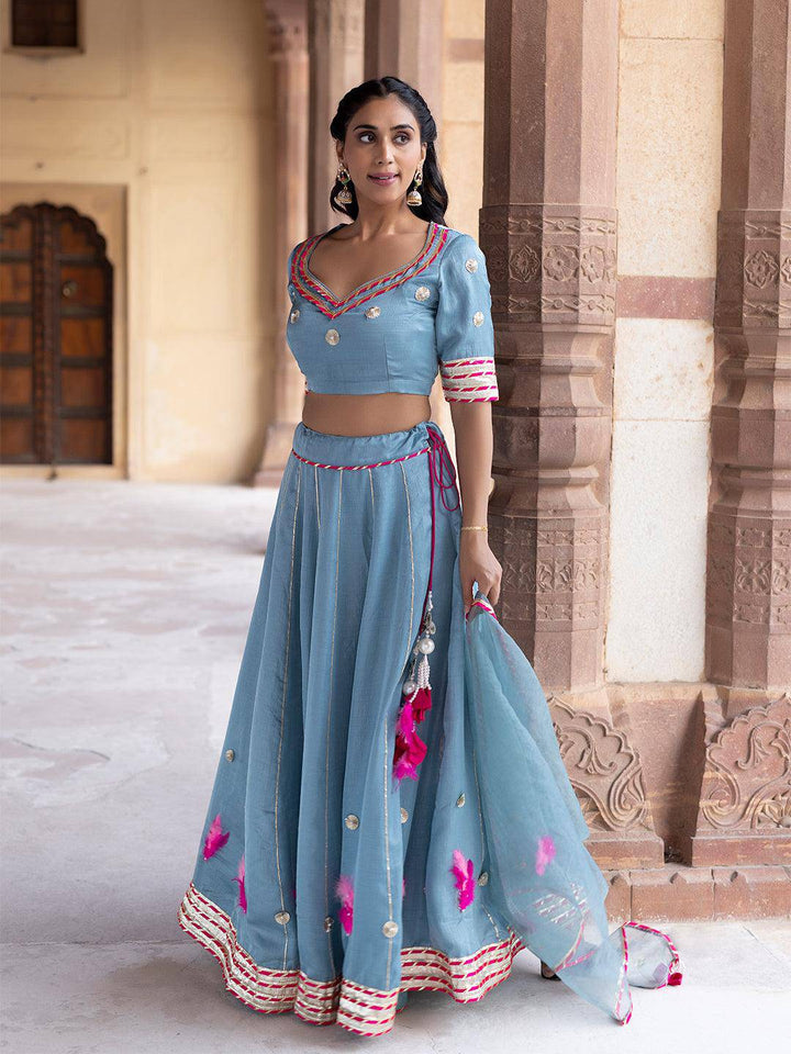 Sea Angel Sky-Blue Lehenga Set - Uboric