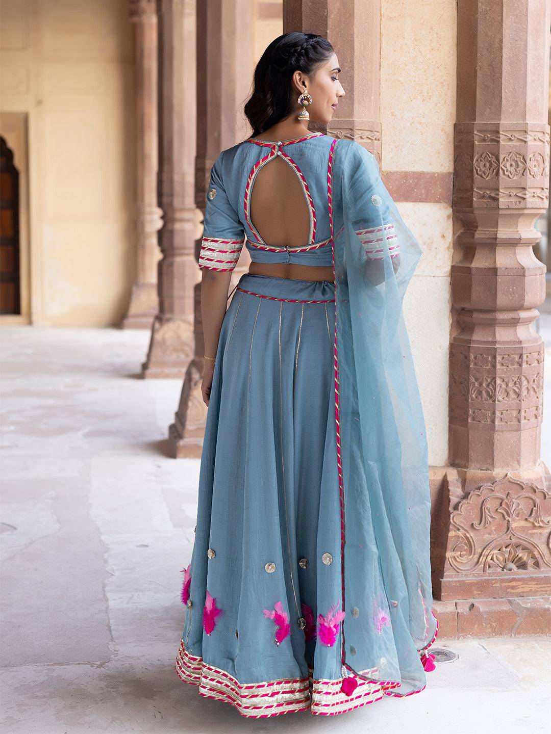 Sea Angel Sky-Blue Lehenga Set - Uboric