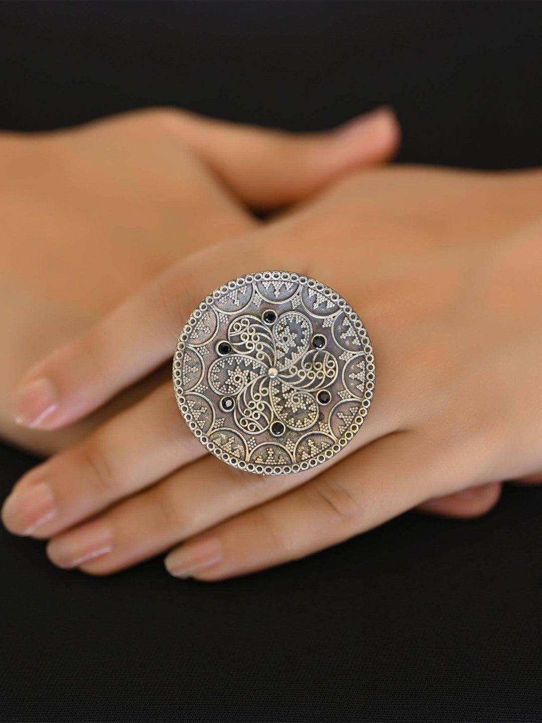 Sehej Oxidised Silver Finger Ring - Uboric