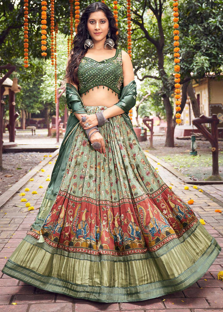 Shades Of Green Ready to Wear Designer Silk Lehenga Choli (Fully Stitched) - Uboric