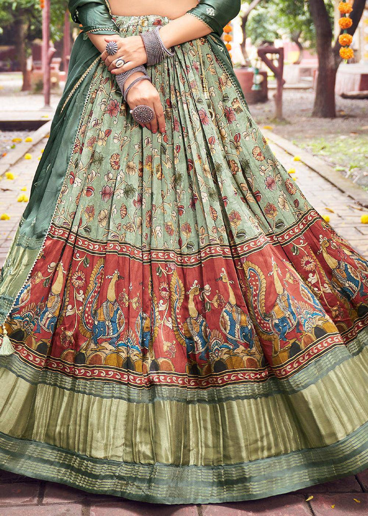 Shades Of Green Ready to Wear Designer Silk Lehenga Choli (Fully Stitched) - Uboric