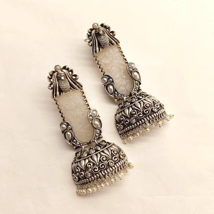 Shridevi White Stoned Oxidised Earrings - Uboric