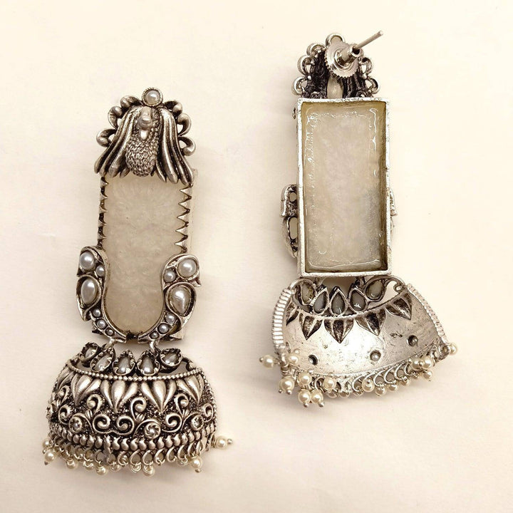 Shridevi White Stoned Oxidised Earrings - Uboric