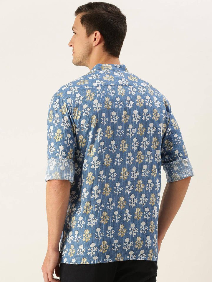 SHVAAS BY VASTRAMAY Men's Aqua Blue Printed Embellished Shirt - Uboric