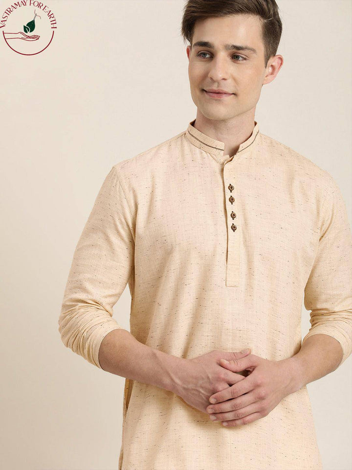 SHVAAS By VASTRAMAY Men's Beige Pure Cotton Short Kurta - Uboric