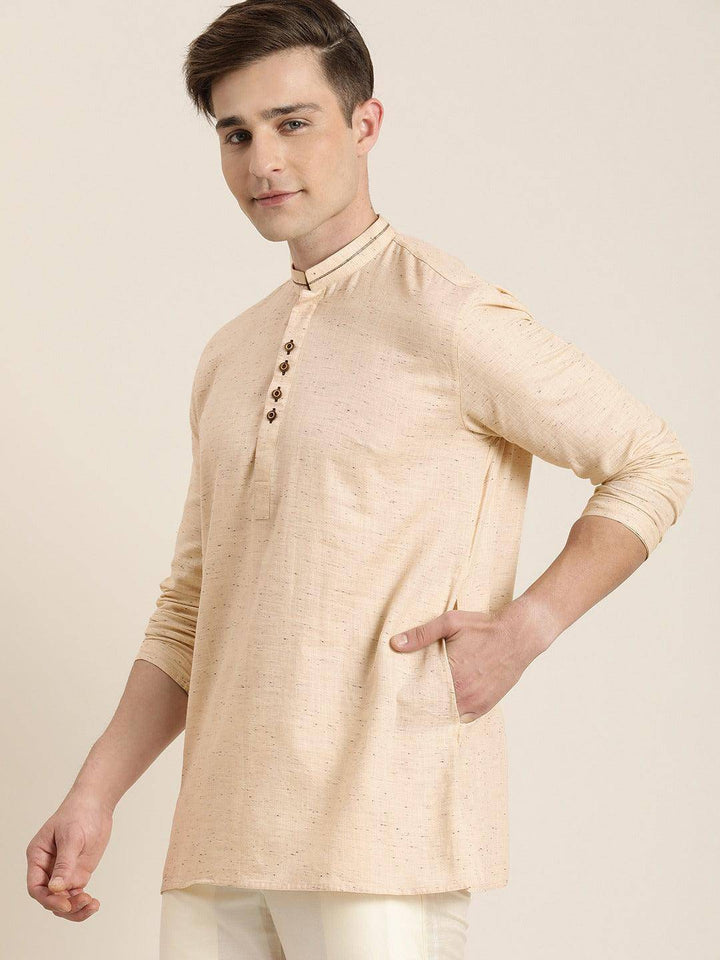 SHVAAS By VASTRAMAY Men's Beige Pure Cotton Short Kurta - Uboric